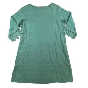 VALENTINA Made‎ in Italy 100% Linen Lace Sleeve Shift Dress Teal XL